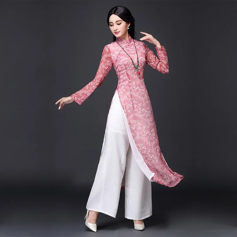 Женское китайское платье-Чонсам aodai традиционное элегантное хлопковое льняное