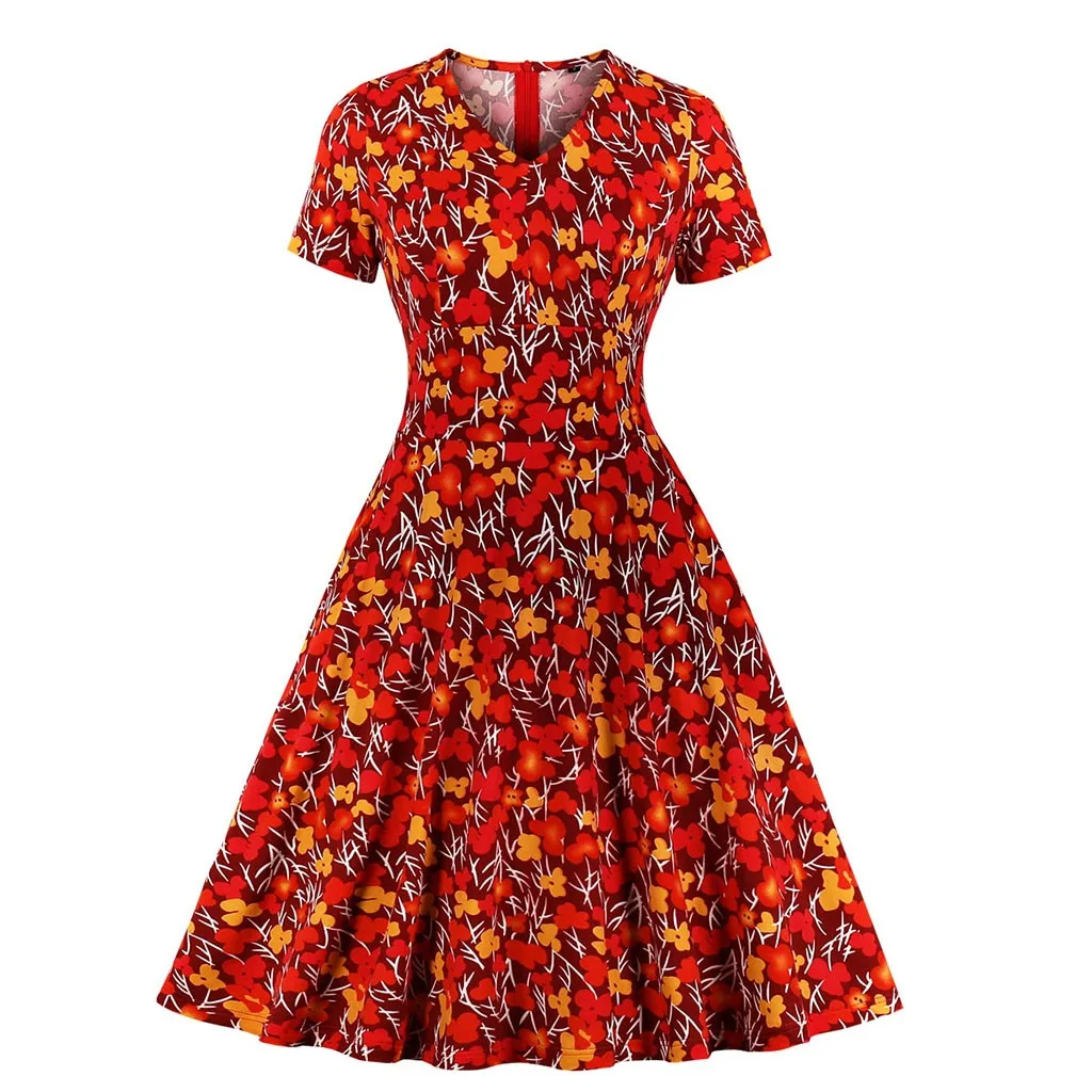Sukienki vestidos ropa mujer, женские винтажные вечерние платья с коротким рукавом и принтом в стиле ретро 1950 s, женские вечерние платья