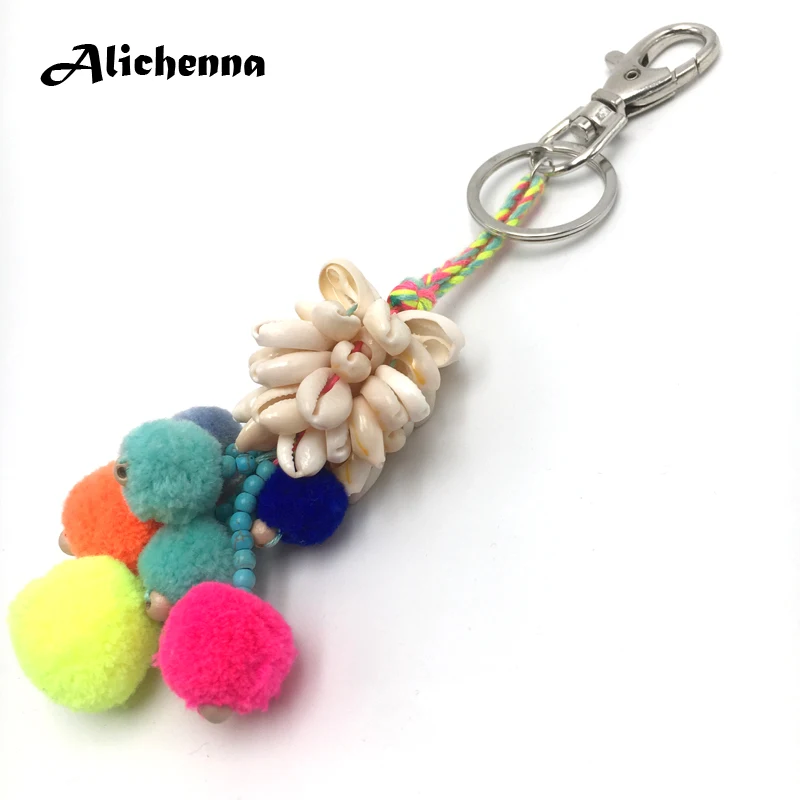 

Statement Bohemian Keychain Boho Trendy Vintage New Hot Women Colour Rope Shell Pompom Fashion Exquisite Keychain Gifts for Girl