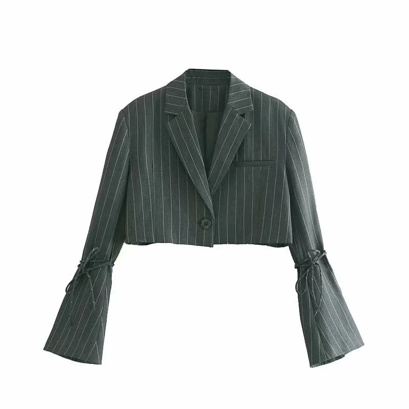 

Western Style WOMEN'S Dress 19 Spring And Autumn New Style Short One-Button Stripes of Sleeved Suit Jacket Women's