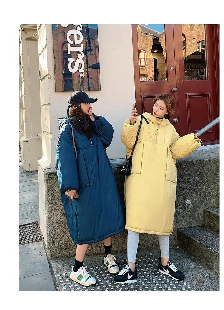 Students Thick Warm Solid Color Cotton Coat Women's Mid-length 19 Winter New Style Korean-style Loose Casual Hooded Pullover Cot