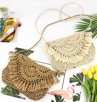 

Summer Tassel Straw Shoulder Bag for Women Paper Rope Hook Hand-woven Casual Handbags Beach Travel Girls Crossbody Flap Bag