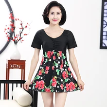 Ретро пляжная юбка, три цвета, короткий рукав, платье для плавания размера плюс, женская одежда для плавания с принтом, цельный купальник