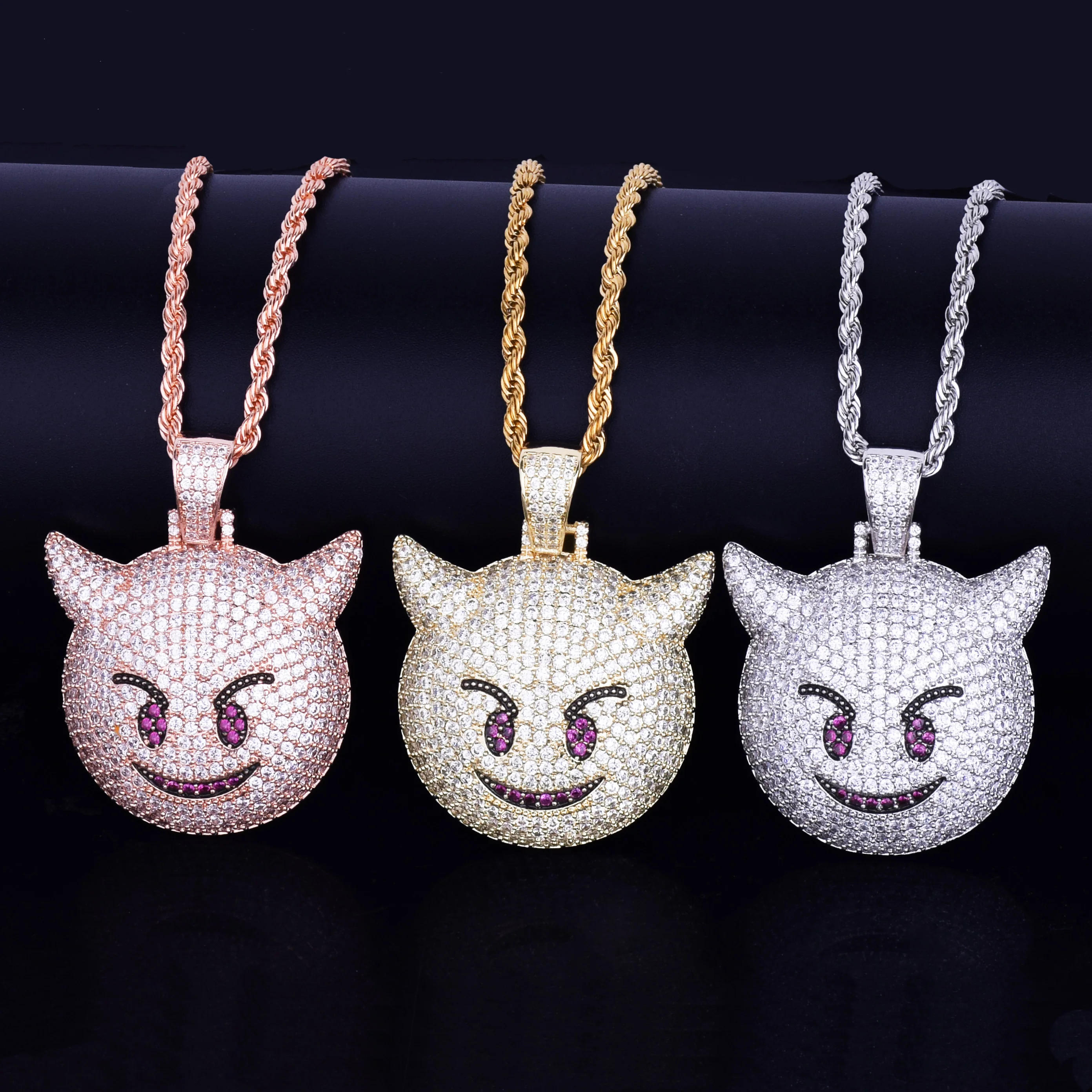 Demon Evil Expression ожерелье и кулон с теннисной цепочкой Золото Серебро Bling Циркон Мода хип хоп Рок улица ювелирные изделия