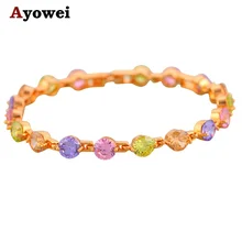 Цветные стильные браслеты с кристаллами золотого цвета для женщин, модные ювелирные изделия из никеля и циркония без свинца TB148A