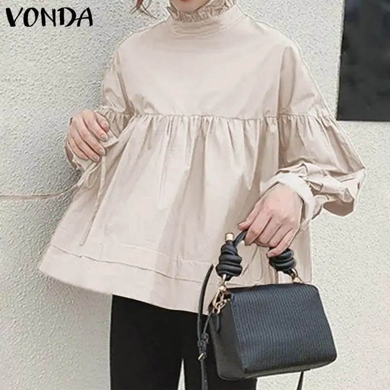 

Fashion Women Blouses 2020 Autumn Solid Color Long Sleeve Tops Femme Basic Shirts VONDA Bohemian Blusas Plus Size OL Office Tops