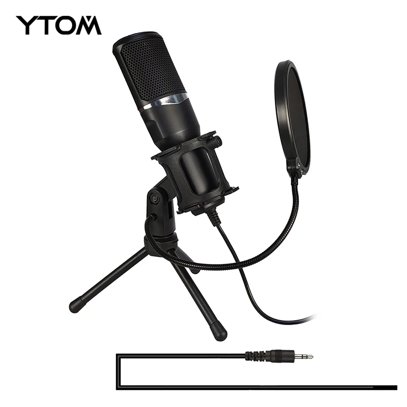 gaming microphone YTOM M1Lite PC Microphone with Mic Stand, Professional 3.5mm Jack Recording Condenser Microphone Compatible with PC, Laptop bluetooth microphone Microphones