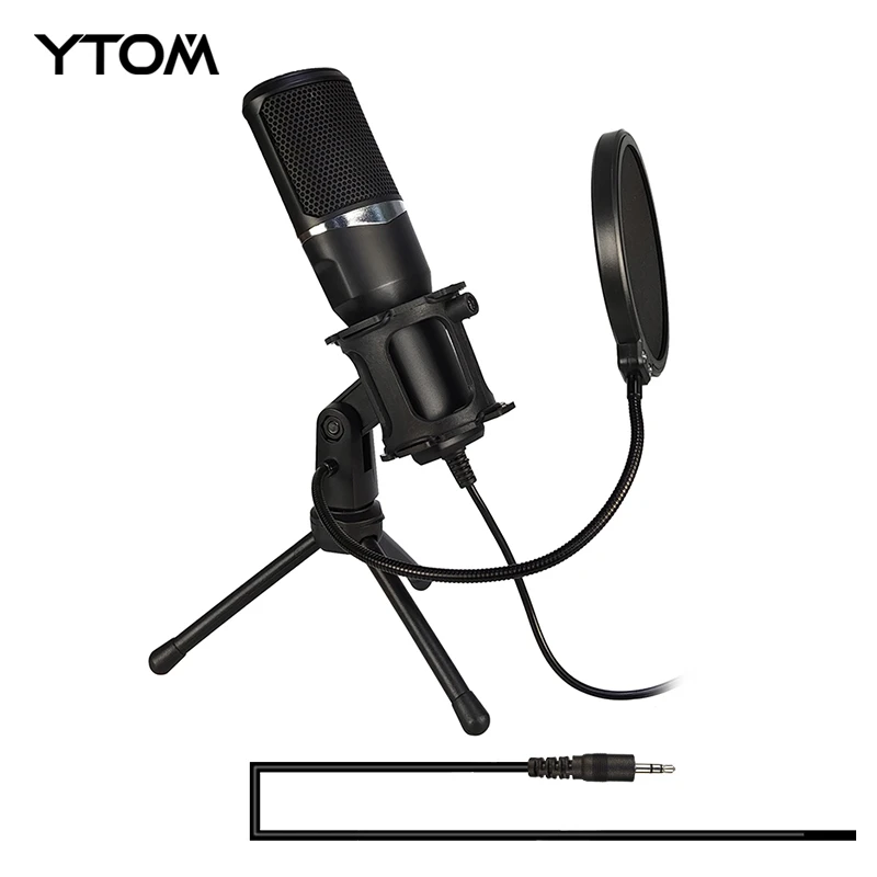 gaming microphone YTOM M1Lite PC Microphone with Mic Stand, Professional 3.5mm Jack Recording Condenser Microphone Compatible with PC, Laptop bluetooth microphone