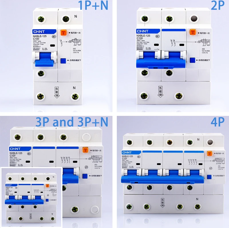 CHINT AC230/400 V NXBLE-125 2P устройство остаточного тока C 63 80 100 125A tyoe C защита от перегрузки защита от утечки земли