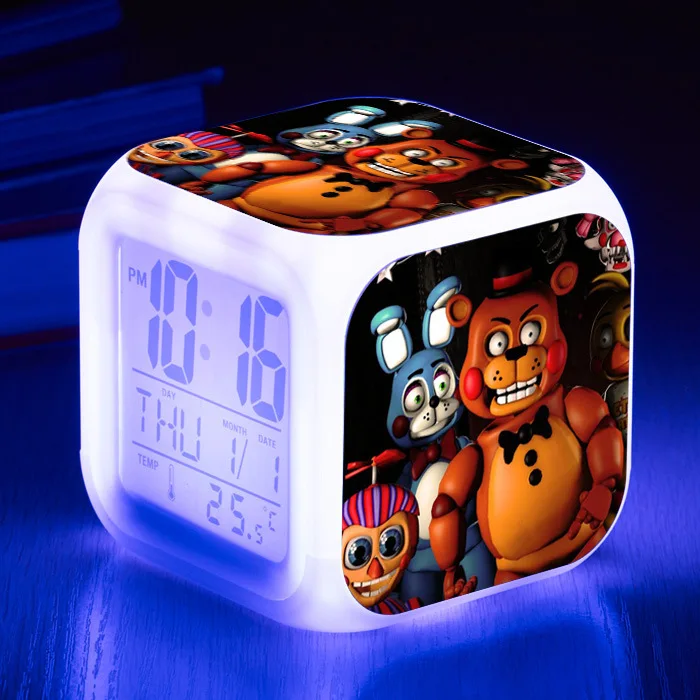 19 Five Nights At Freddy's 7 цветов светодиодный Будильник FNAF Bonnie Foxy Freddy Fazbear часы с дизайном «Медведь» ночные световые часы игрушки - Цвет: 19