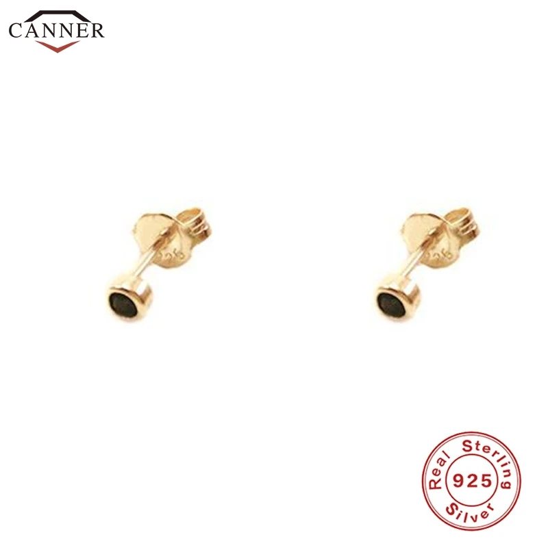 Мини-серьги-гвоздики золотого цвета для женщин и девочек, черные серьги-гвоздики с кристаллами из стерлингового серебра 925 пробы, милые крошечные серьги с цирконием H40