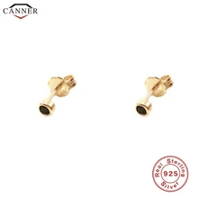 Мини-серьги-гвоздики золотого цвета для женщин и девочек, черные серьги-гвоздики с кристаллами из стерлингового серебра 925 пробы, милые крошечные серьги с цирконием H40