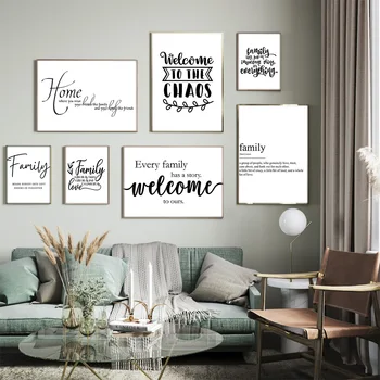 

Family Warm Simple Quote Poster and Print Black White Wall Art Canvas Painting Nordic Pictures for Living Room Home Decor
