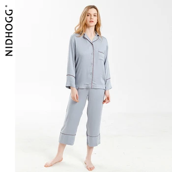 

New Elegant High-end 6-Color Pajamas Viscose Solid Pijamas Long Sleeve Lounge Wear Women Satin Sleepwear Women's Home Clothes