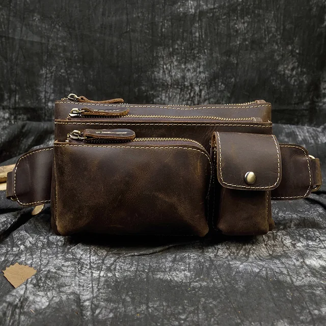 Riñonera de cuero para hombre, riñonera de utilidad vintage, bolso cruzado  a la cadera (café-2), Café (Coffee-2)