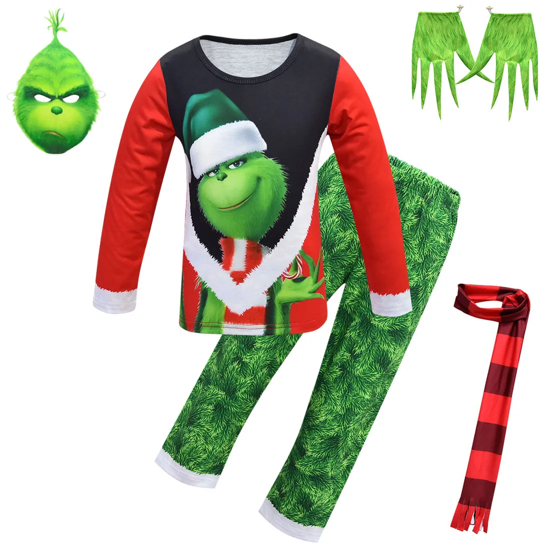 Рождественский пижамный комплект Grinch для мальчиков; Пижама для костюмированной вечеринки; Новинка; Рождественская Детская одежда для сна; комплект домашней одежды для костюмированной вечеринки; Рождественская детская одежда