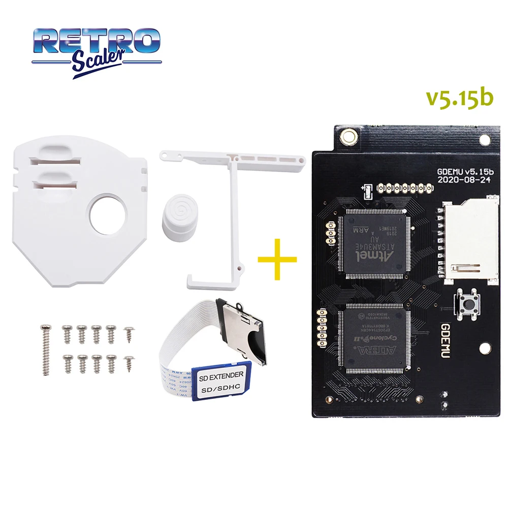 RetroScaler DC V5.15b GDEMU Optical Drive Simulation Board for DreamCast and White/Black Remote SD Card Mount Kit for GDEMU