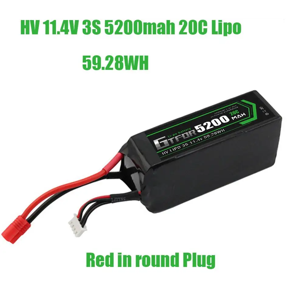GTFDR батарея lipo 2S 7,4 V 10000mah 60C 120C HV 3S 11,4 V 5200mah 20C 40C для радиоуправляемого автомобиля дрона FPV Walkera QR X350 PRO квадрокоптера - Цвет: 1PCS5200mahRed