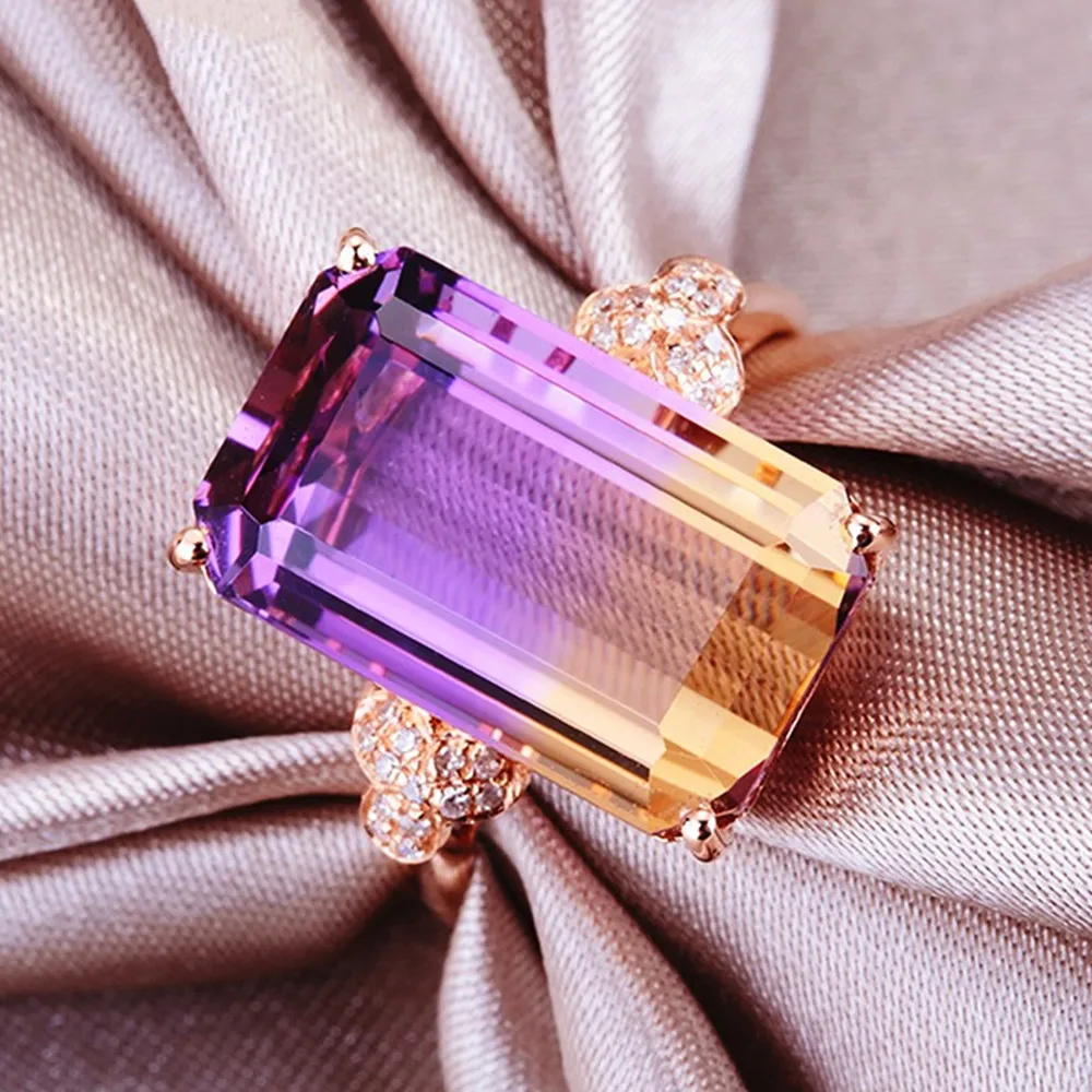 14k rose gold color gemstones rings for women citrine amethyst crystal zircon diamonds luxury cocktail party bague jewelry gift 14k rose gold color gemstones rings for women citrine amethyst crystal zircon diamonds luxury cocktail party bague jewelry gift