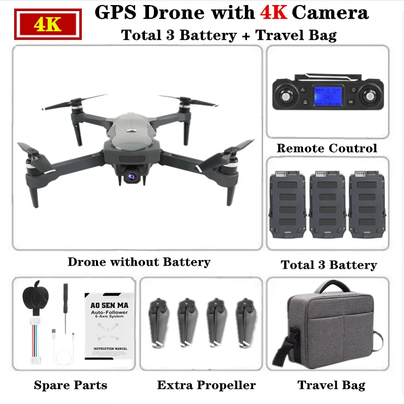 4K Travel Bag 3B Gps Дрон 4K Квадрокоптер с 5G WiFi FPV HD камерой бесщеточный двигатель оптический поток слежения Квадрокоптер 25 минут время полета VS F11 - Цвет: 4K Travel Bag 3B