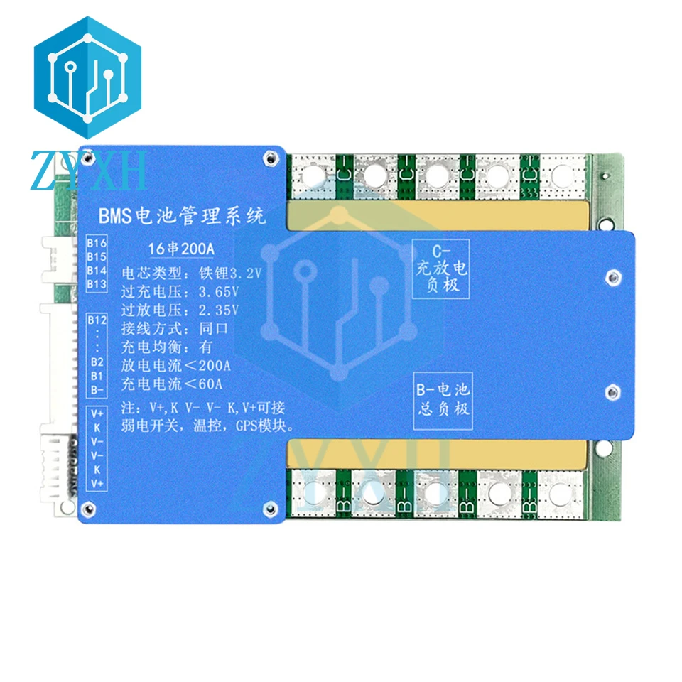 

Balanced BMS 16S 48V 200A 150A 100A LiFePO4 Equalizion Charge Board NTC Temperature Protection Common Port For RV Car/Escooter