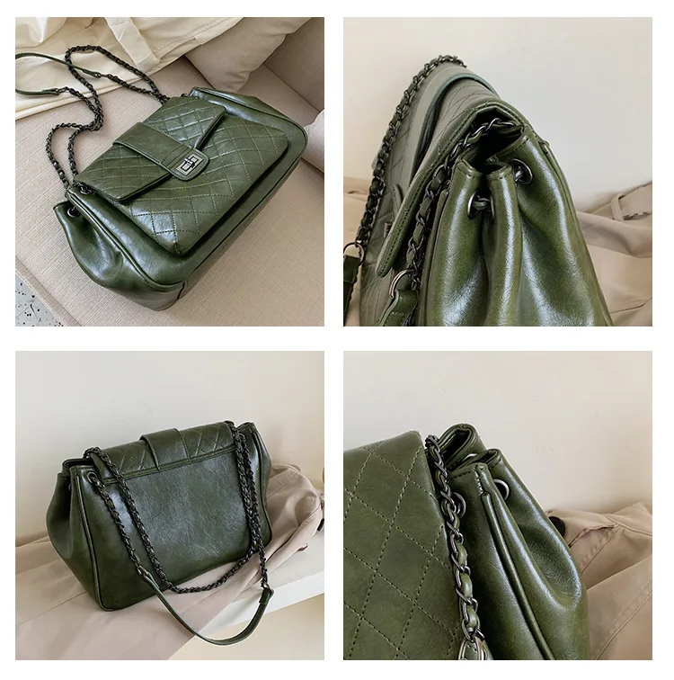 

2019 Autumn New Style WOMEN'S Bag Korean-style Simple Rhombus Chain Bag Pu Solid Color Large Capacity Shoulder WOMEN'S Bag
