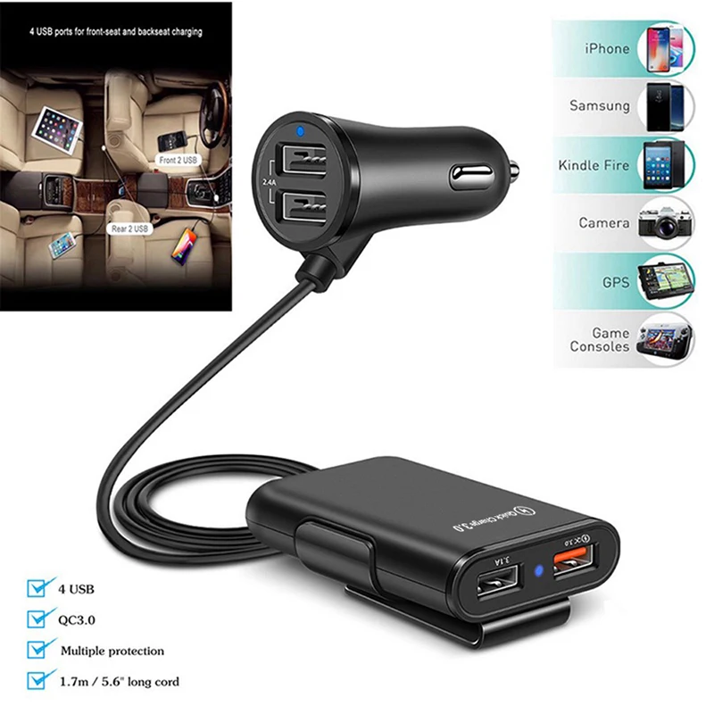 Автомобильное USB-зарядное устройство с несколькими портами 3 0 футов | Мобильные