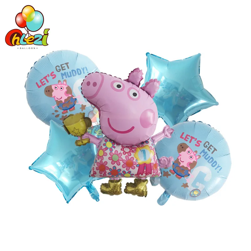 5 шт. фольгированные шары PEPPAPIG, подарок на день рождения, украшения для вечеринки на день рождения, детские игрушки для девочек и мальчиков, шары Peppa pig, Джордж - Цвет: Оливковый