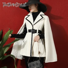 TWOTWINSTYLE Лоскутные Популярные Цветные шерстяные пальто для женщин воротник с лацканами Высокая талия шаль элегантные куртки Женская мода осень