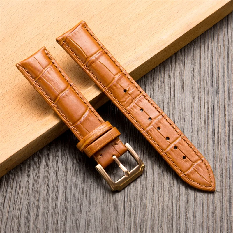 light brown-rose Кожаный ремешок для часов, двусторонний верхний слой, итальянский, Воловья кожа, крокодиловый узор, ремешок для часов 14, 16, 18, 19, 20, 21, 22 мм, браслет для часов - Цвет ремешка: light brown-rose
