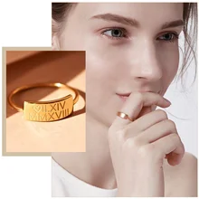 Anillos rectangulares elegantes para mujer, sello de nombre con inicial personalizada, banda de boda, joyería minimalista de acero inoxidable para dedo