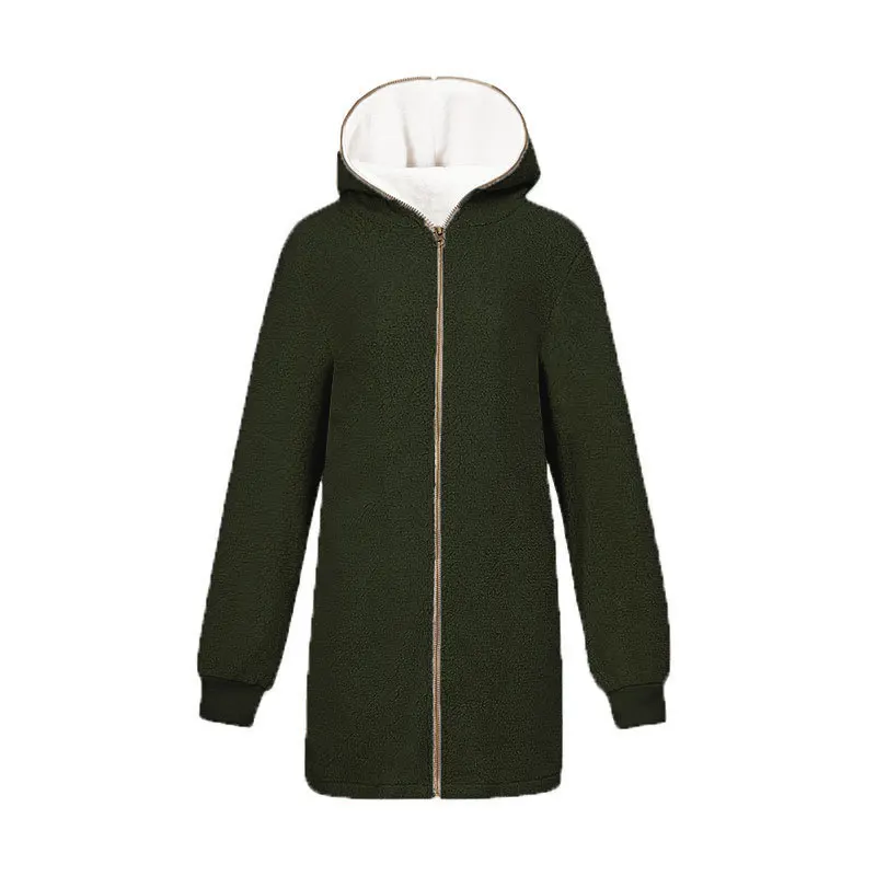 Шерпа флисовый свитер большого размера 5XL пушистый длинный кардиган осень зима с капюшоном уличная одежда женские свитера на молнии - Цвет: army green