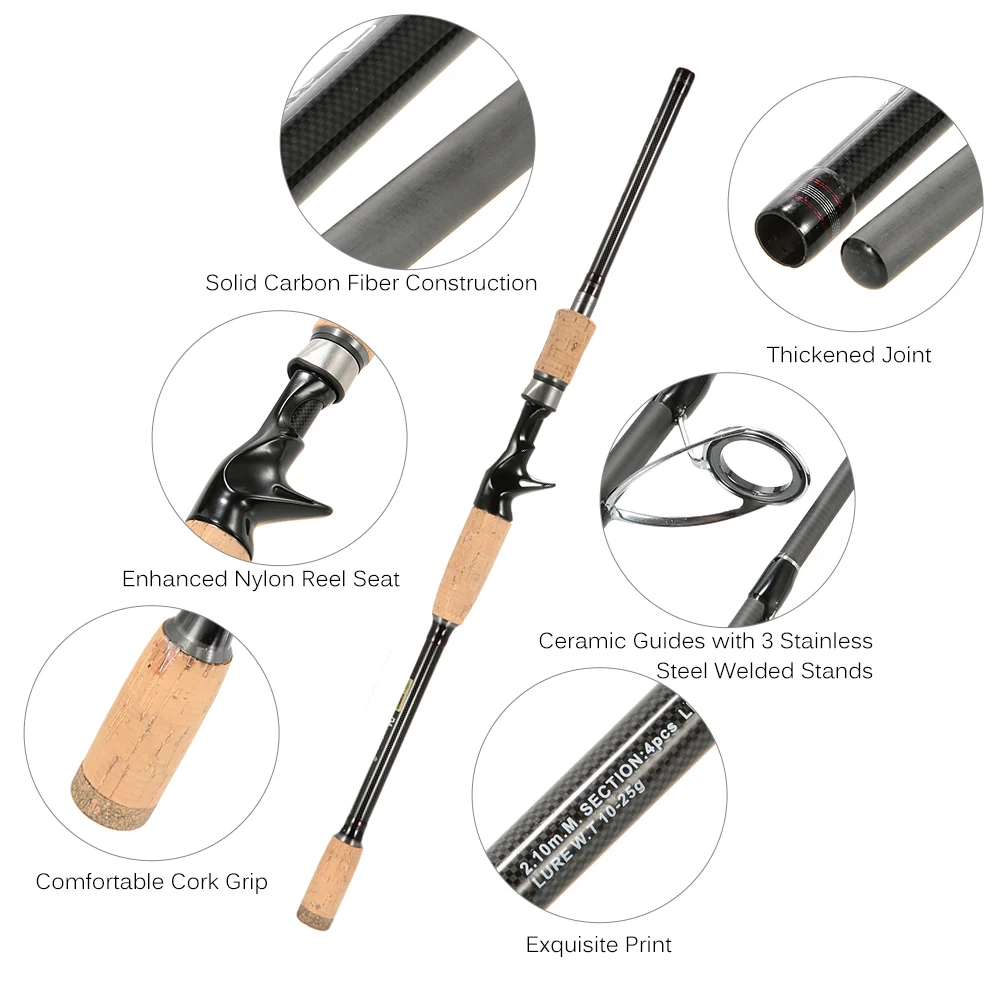 4 Sections Fishing Rod Carbon Fiber Portable Baitcasting Spinning Fishing Rod Medium Rod Fishing Pole 2.1M/2.4M De Pesca
