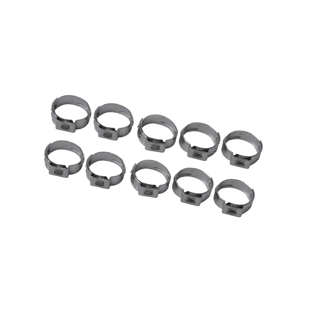 10 Pcs Stainless Steel Single Ear Hose Clamp O Clips 10.8-13.3mm