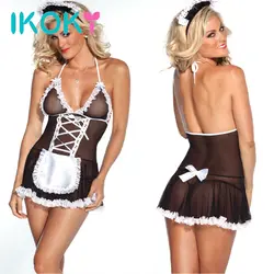 Эротические ikoky нижнее белье Babydoll сексуальные костюмы-униформа сексуальное женское белье Косплей костюмы горничной кружевное платье для