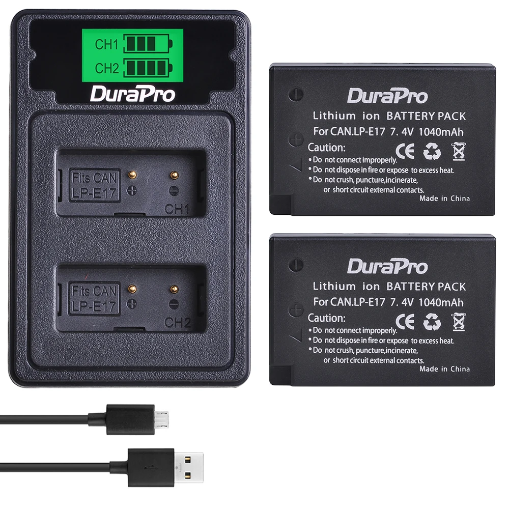 2 Battery Set DuraPro 4 x 1040mAh LP-E17 LP E17 Camera Battery+ LCD USB Dual Charger for canon EOS Rebel T6i 750D T6s 760D M3 8000D Kiss X8i - Цвет: 2 Battery Set