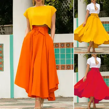 

Women High Waist Flared Pleated Long Skirt Gypsy Maxi Skirt Full Length Skirt