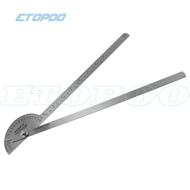 180 Degree 250 x 300mm Stainless Steel Adjustable Double-arm Angle Ruler with Round Head Rotary Protractor Tool goniometer 3
