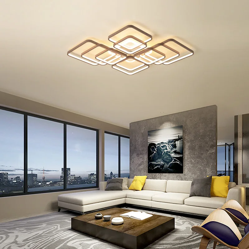 

Positive box combination modern LED ceiling chandelier for bedroom study living room wrought iron brown and white chandelier