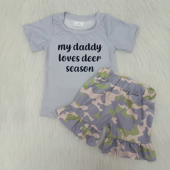 

letter print My Daddy t shirt and shorts 2 pcs newborn baby girl summer clothes children outfit boutique ruffle kids clothing