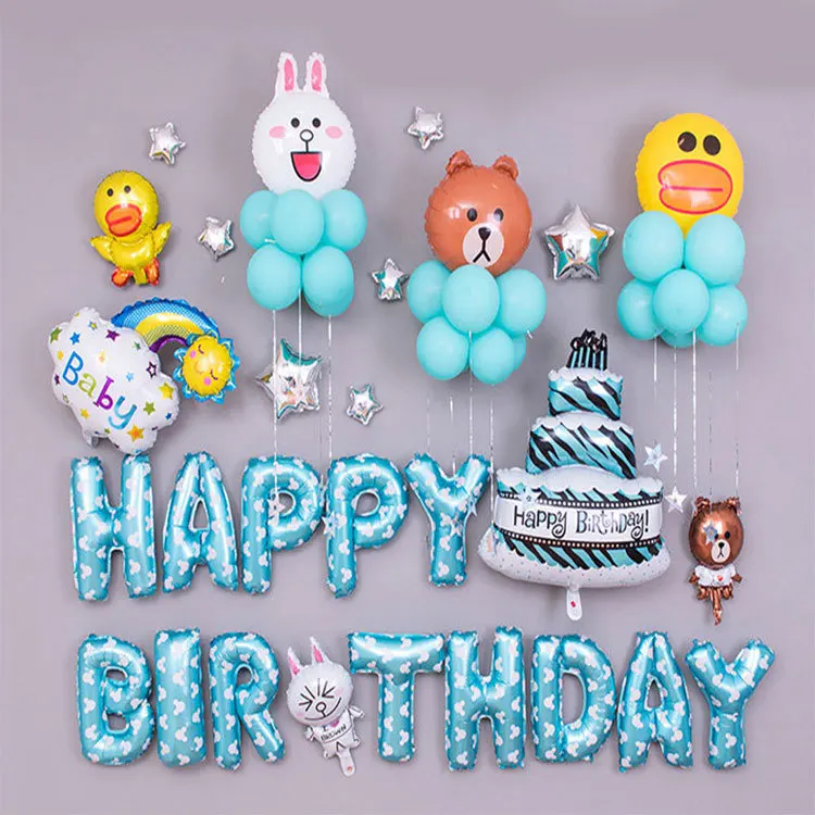 Cartoon Animal Balloon Brown Bear Cony Rabbit Sally Duck Children Birthday Party Decoration Aluminum Film Balloon Set