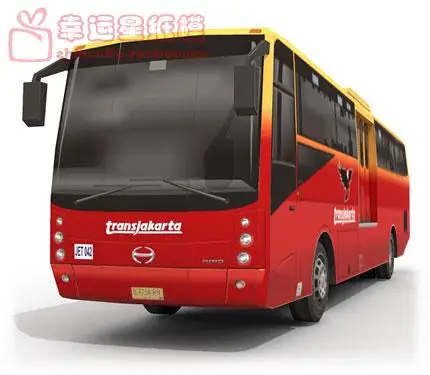 Transport Bus Transjakatta Red Blue 3D Paper Model DIY Handmade Papercraft 1