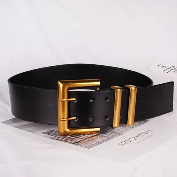 

2020 Cow Leather Women Wide Belts Waistband Double PIns Buckle Waist Belt Autumn Spring Genuine Leather Corset Strech Belts