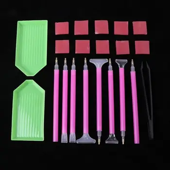 

New-21Pcs Diamond Painting Cross Stitch Tool Kit Tray Sticky Pen Tweezers DIY Craft