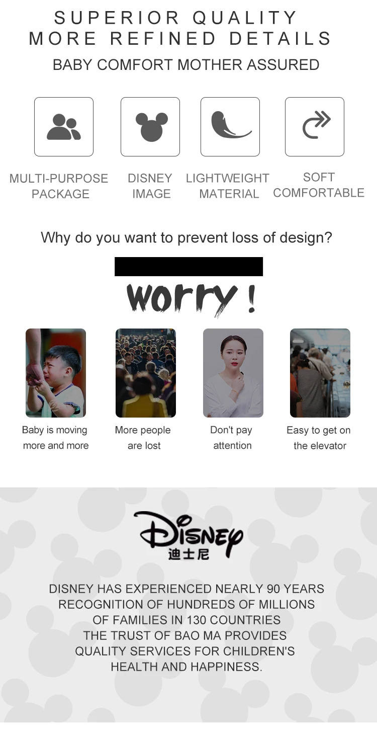 Disney Baby милый рюкзак с защитой от потери плеча с мультяшным Микки милый модный легкий рюкзак из ПУ материала водонепроницаемый