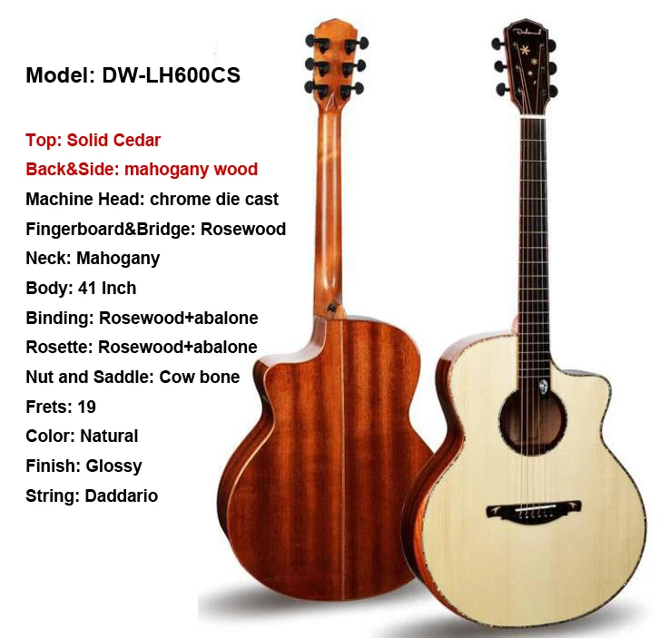 DW-LH600CS Dadarwood DW-LH610CS твердая верхняя Акустическая гитара, акустическая электрогитара, гитара ra acustica - Цвет: DW-LH600CS