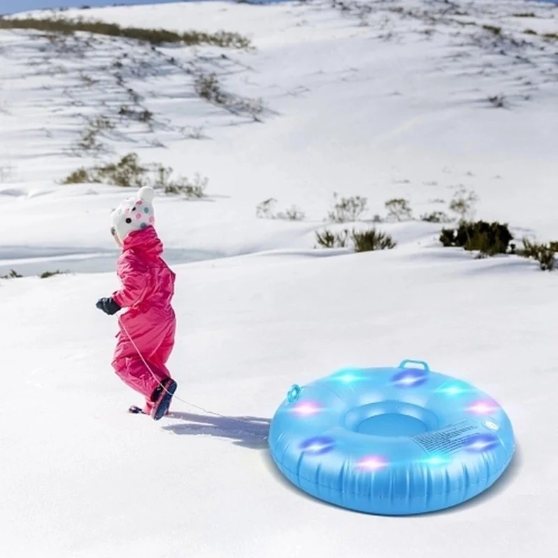 

31.5 Inch LED Flash Single Rider Inflatable Snow Tube Durable PVC Sleds with Two Sturdy Handles Skiing Inflatable Ring Kids Gift