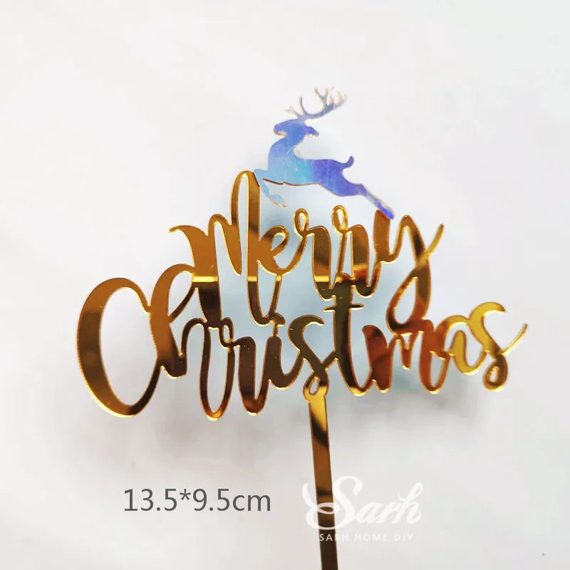 2pc Christmas Счастливого Рождества акриловый олень лося белый торт-Снежинка Топпер Рождественские елки Декор для выпечки принадлежности для детского душа вечерние подарки - Цвет: 2pc Christmas