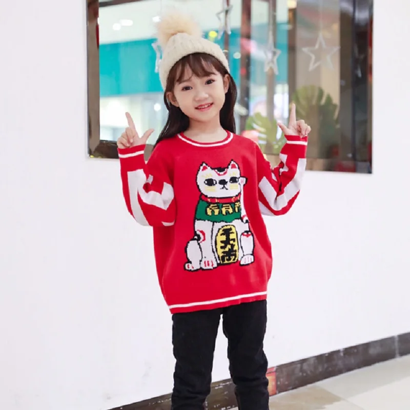 Одинаковая одежда для пар в китайском стиле; новогодние вязаные свитера; семейный свитер с героями мультфильмов «Мама, папа, я»; Семейные комплекты; сезон зима
