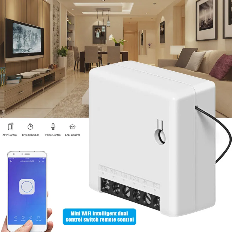 Мини Wifi Интеллектуальный двойной переключатель управления приложение дистанционное управление Умный переключатель дропшиппинг